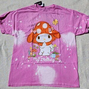 My Melody Pink Splatter Tie Dye Mushroom Hat Womens Boy Friend Fit T Shirt Large